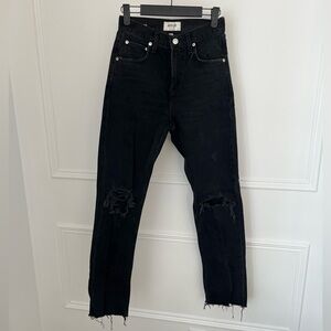 Agolde Black Straight Leg Distressed Jeans